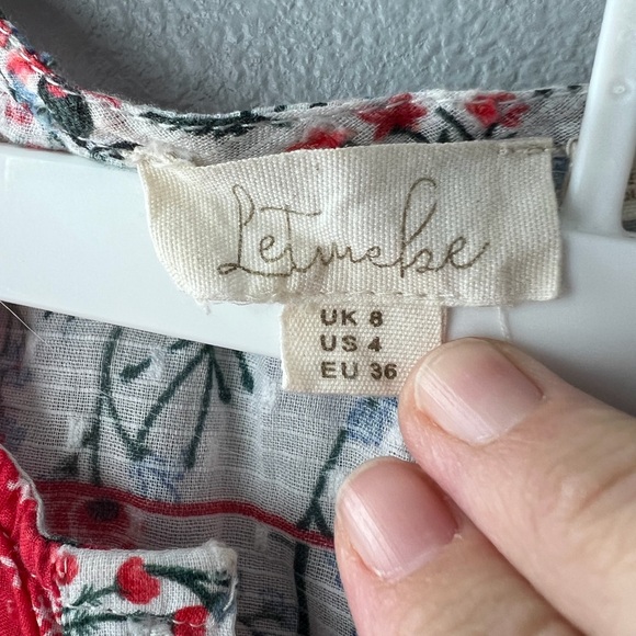 Anthropologie Let Me Be white red blue floral ruffle sleeve boho blouse sz 4 - Picture 5 of 7